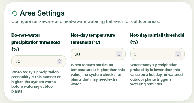 Area Settings