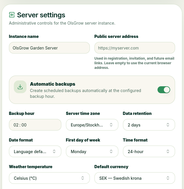 Generall settings