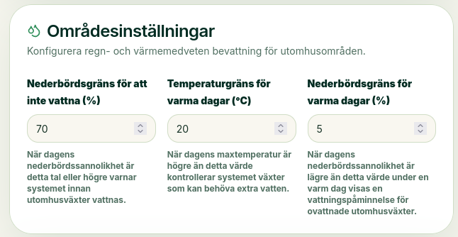 Områdesinställningar