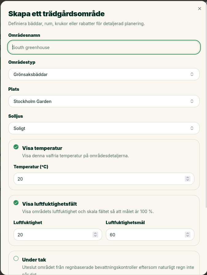 Skapa trädgårdsområde
