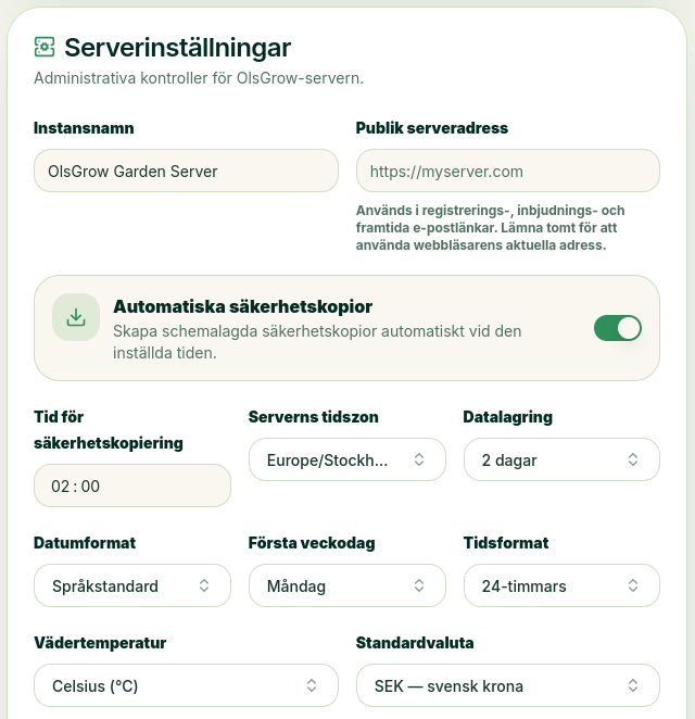 Allmänna inställningar